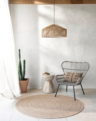 Tapis Rond Extérieur/Intérieur Aspect Jute Beige/Noir Lee