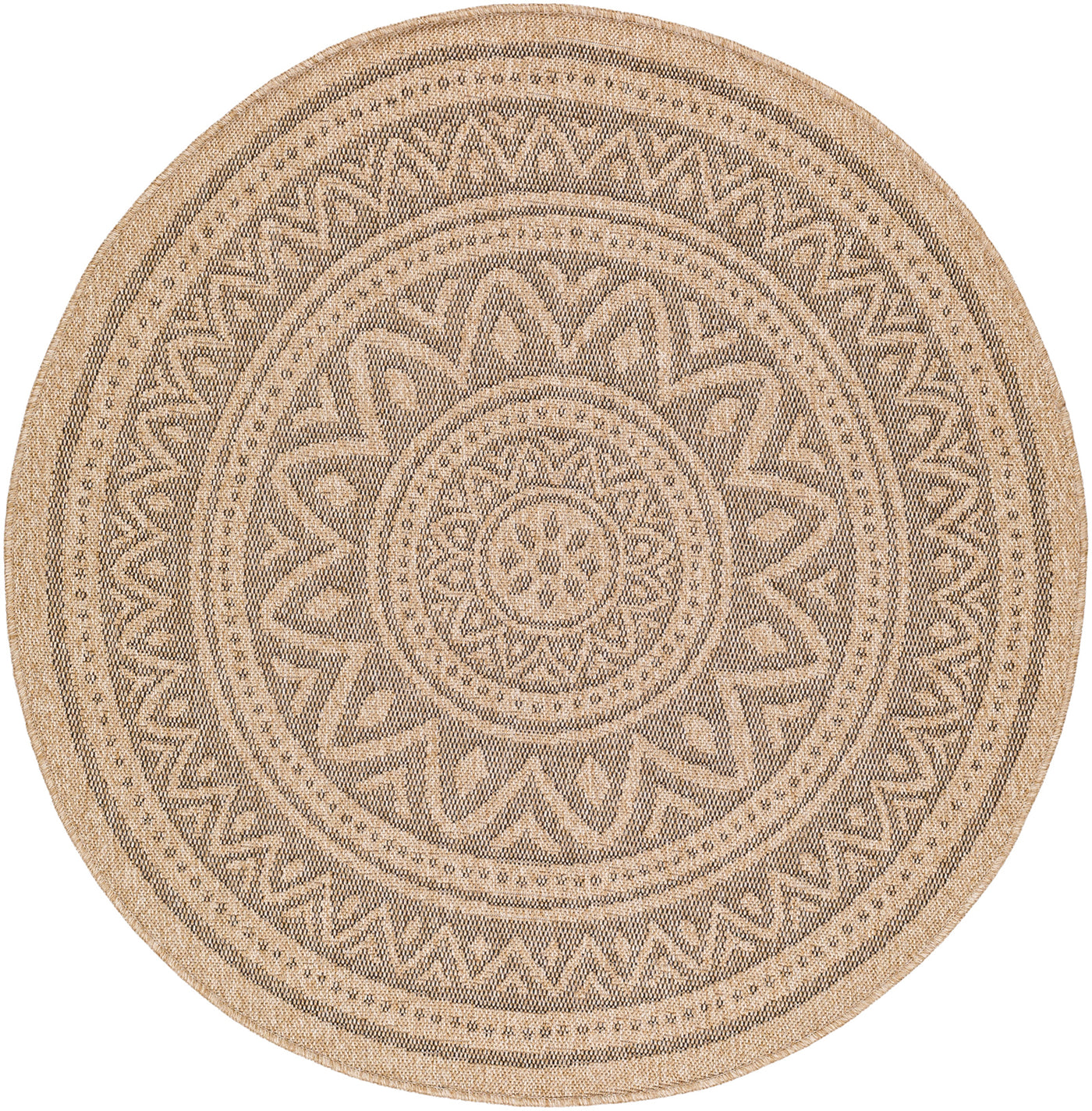 Tapis Rond Extérieur/Intérieur Aspect Jute Beige/Noir Lee