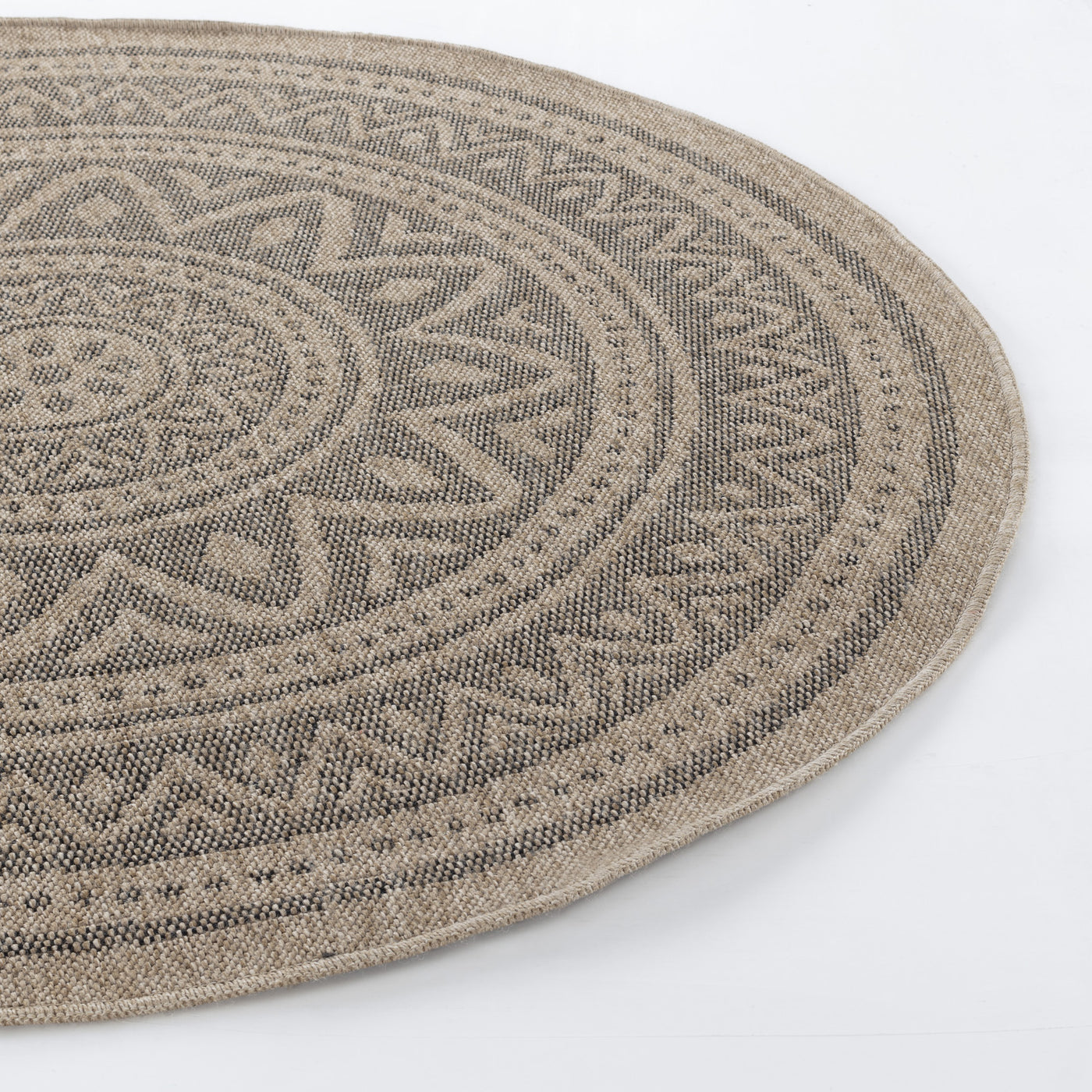 Tapis Rond Extérieur/Intérieur Aspect Jute Beige/Noir Lee