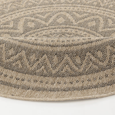 Tapis Rond Extérieur/Intérieur Aspect Jute Beige/Noir Lee