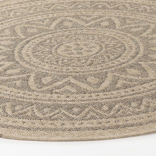 Tapis Rond Extérieur/Intérieur Aspect Jute Beige/Noir Lee