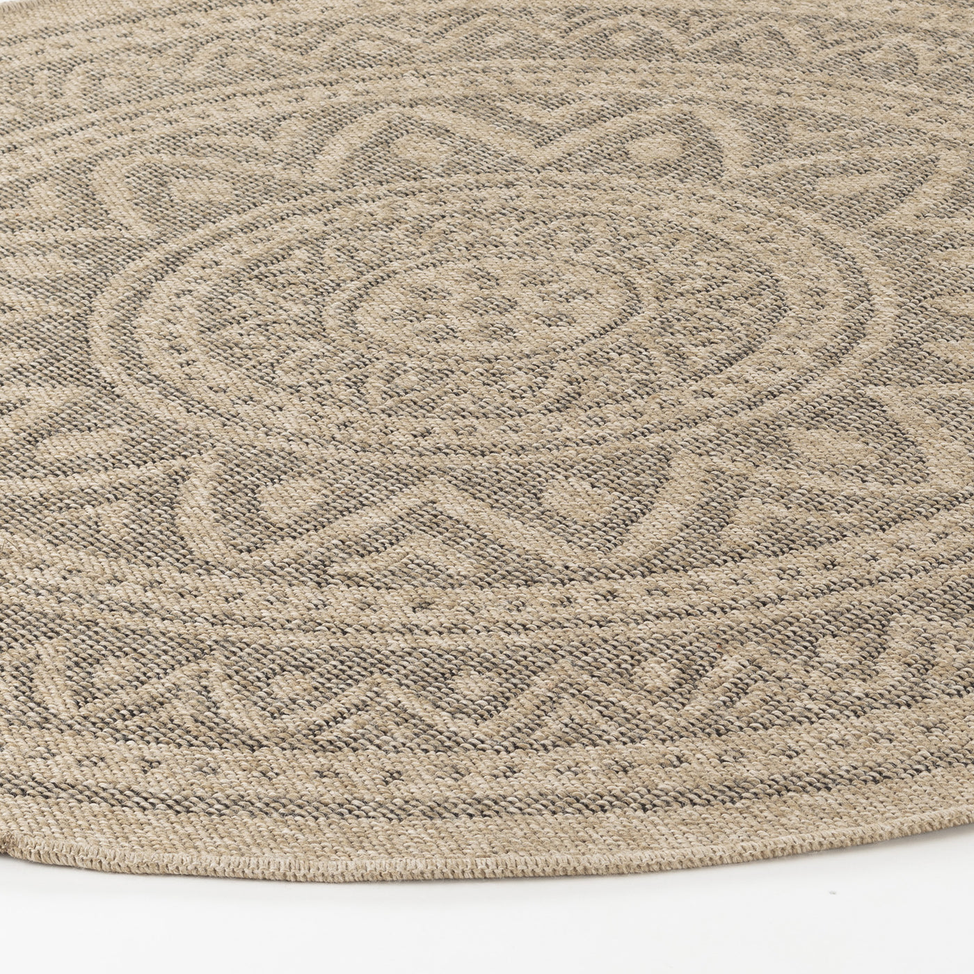 Tapis Rond Extérieur/Intérieur Aspect Jute Beige/Noir Lee