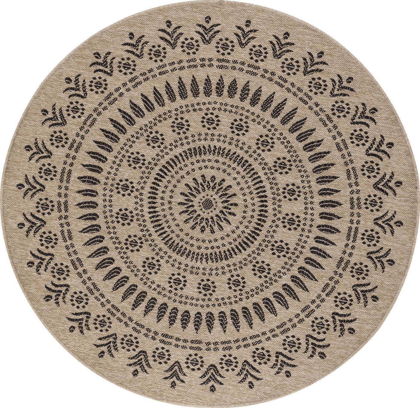 Tapis Rond Extérieur/Intérieur Aspect Jute Beige/Noir Ila