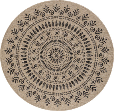 Tapis Rond Extérieur/Intérieur Aspect Jute Beige/Noir Ila