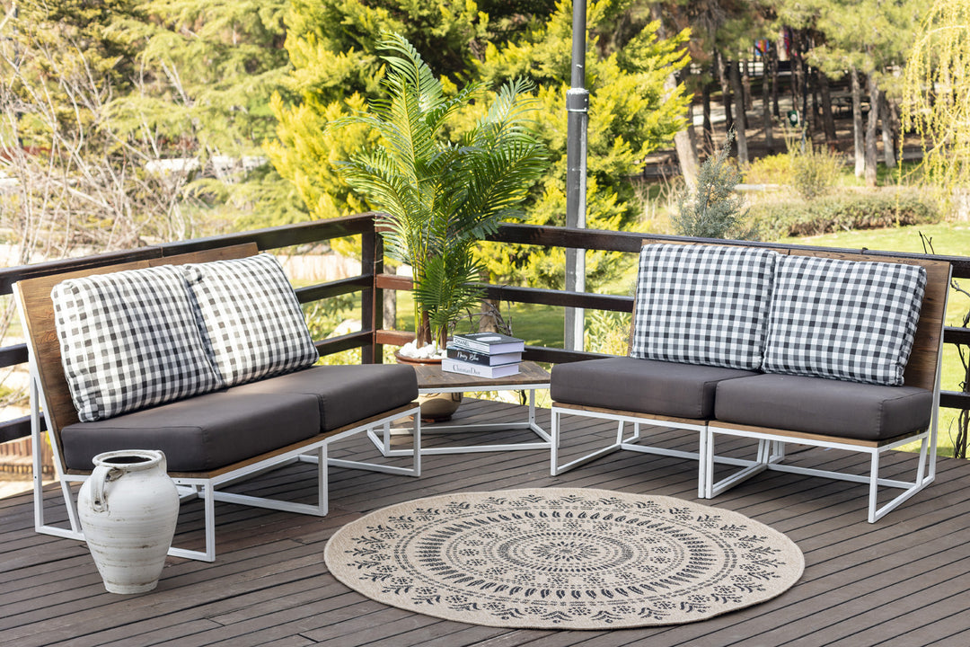 Tapis Rond Extérieur/Intérieur Aspect Jute Beige/Noir Ila