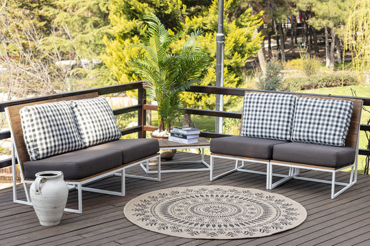 Tapis Rond Extérieur/Intérieur Aspect Jute Beige/Noir Ila