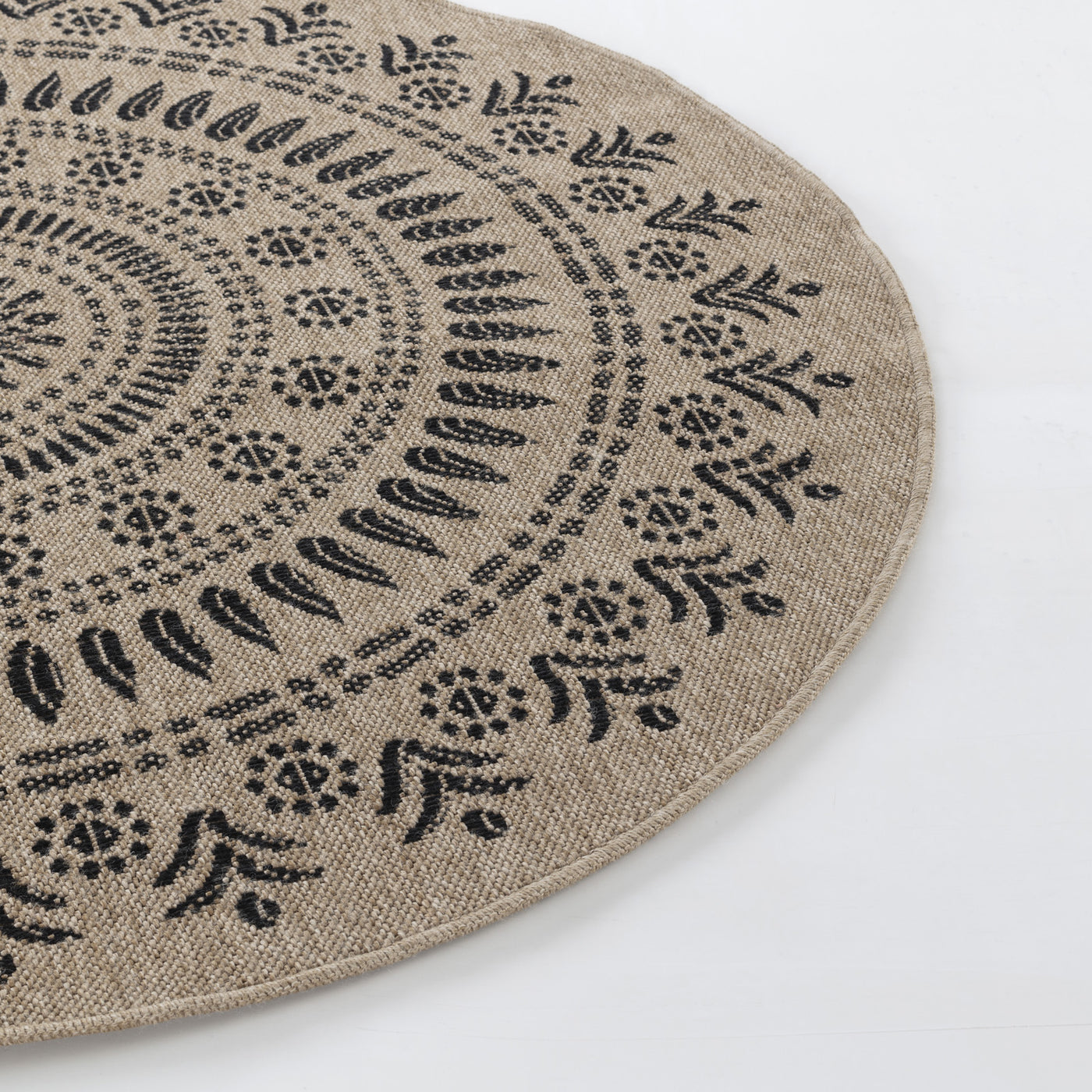 Tapis Rond Extérieur/Intérieur Aspect Jute Beige/Noir Ila