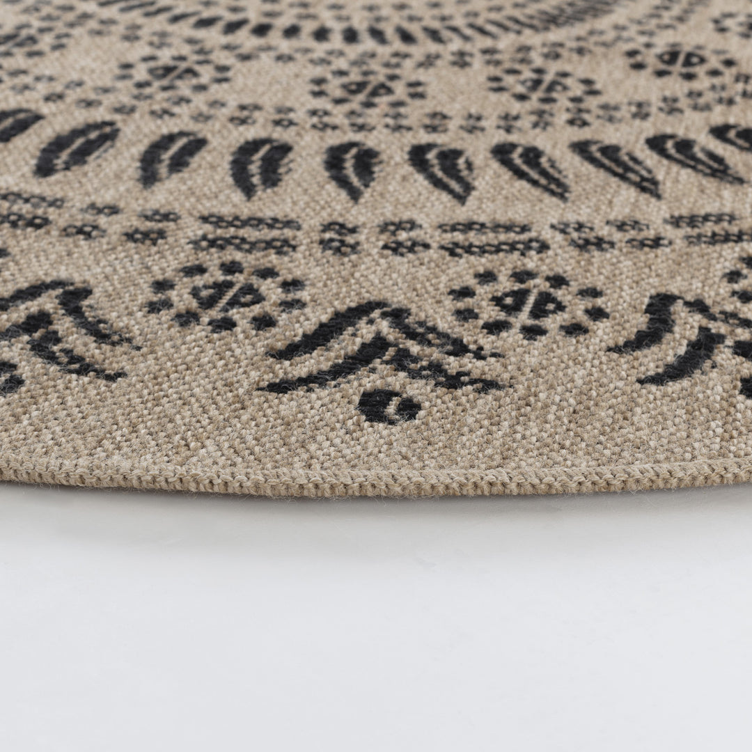Tapis Rond Extérieur/Intérieur Aspect Jute Beige/Noir Ila