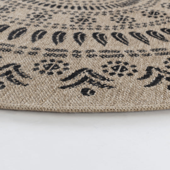 Tapis Rond Extérieur/Intérieur Aspect Jute Beige/Noir Ila