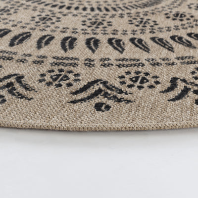 Tapis Rond Extérieur/Intérieur Aspect Jute Beige/Noir Ila