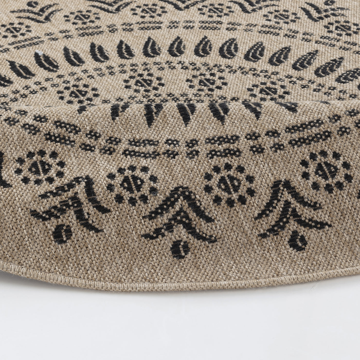 Tapis Rond Extérieur/Intérieur Aspect Jute Beige/Noir Ila