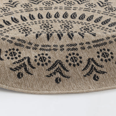 Tapis Rond Extérieur/Intérieur Aspect Jute Beige/Noir Ila