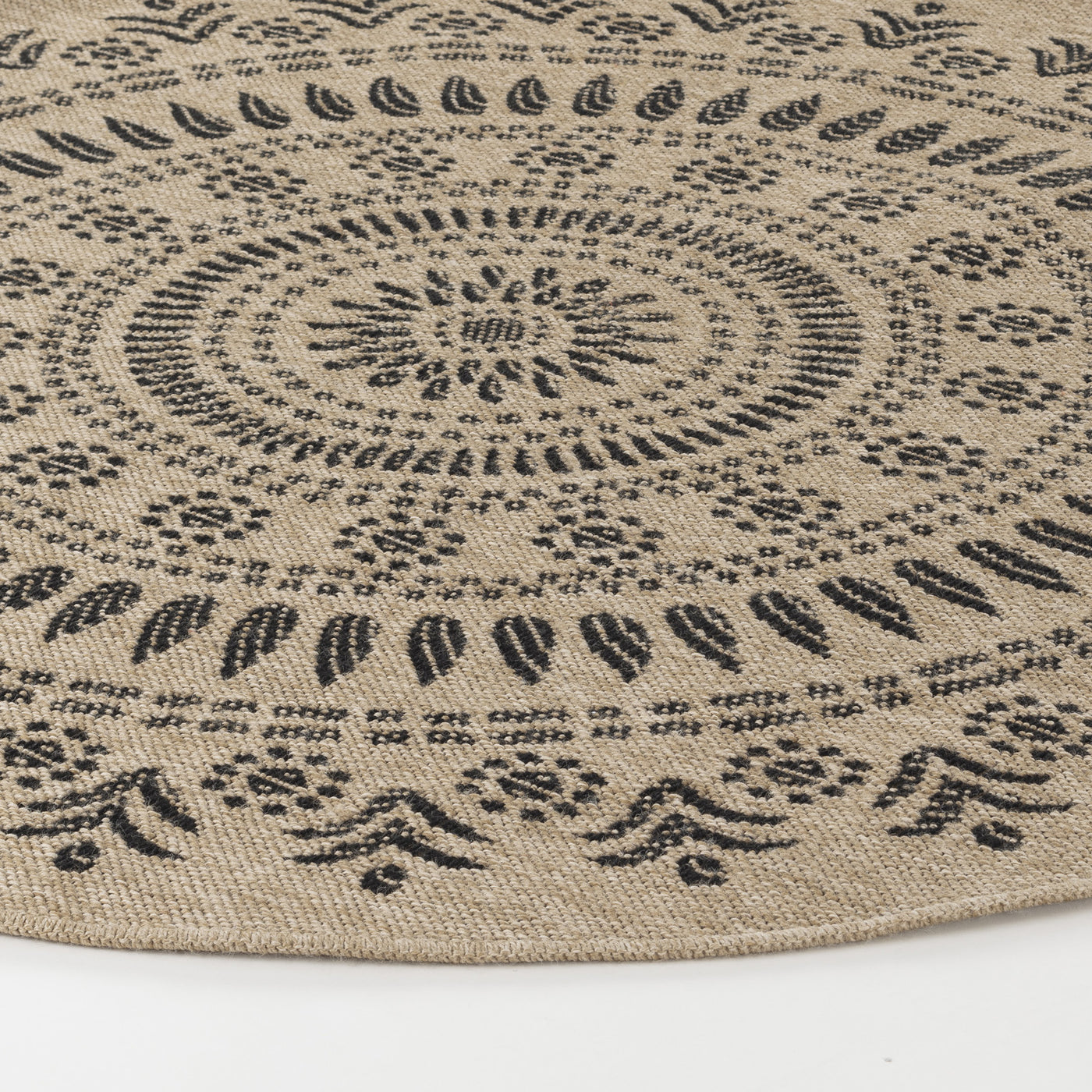 Tapis Rond Extérieur/Intérieur Aspect Jute Beige/Noir Ila
