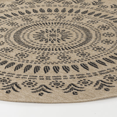 Tapis Rond Extérieur/Intérieur Aspect Jute Beige/Noir Ila