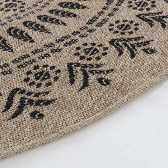 Tapis Rond Extérieur/Intérieur Aspect Jute Beige/Noir Ila