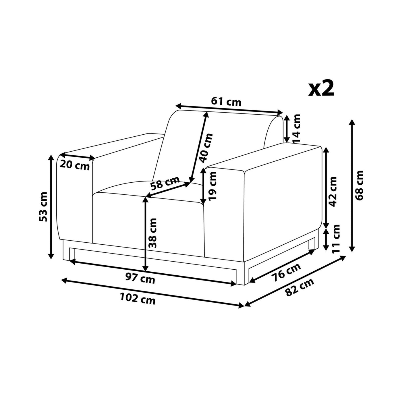 Ensemble de 2 fauteuils de jardin ROVIGO Tissu Beige