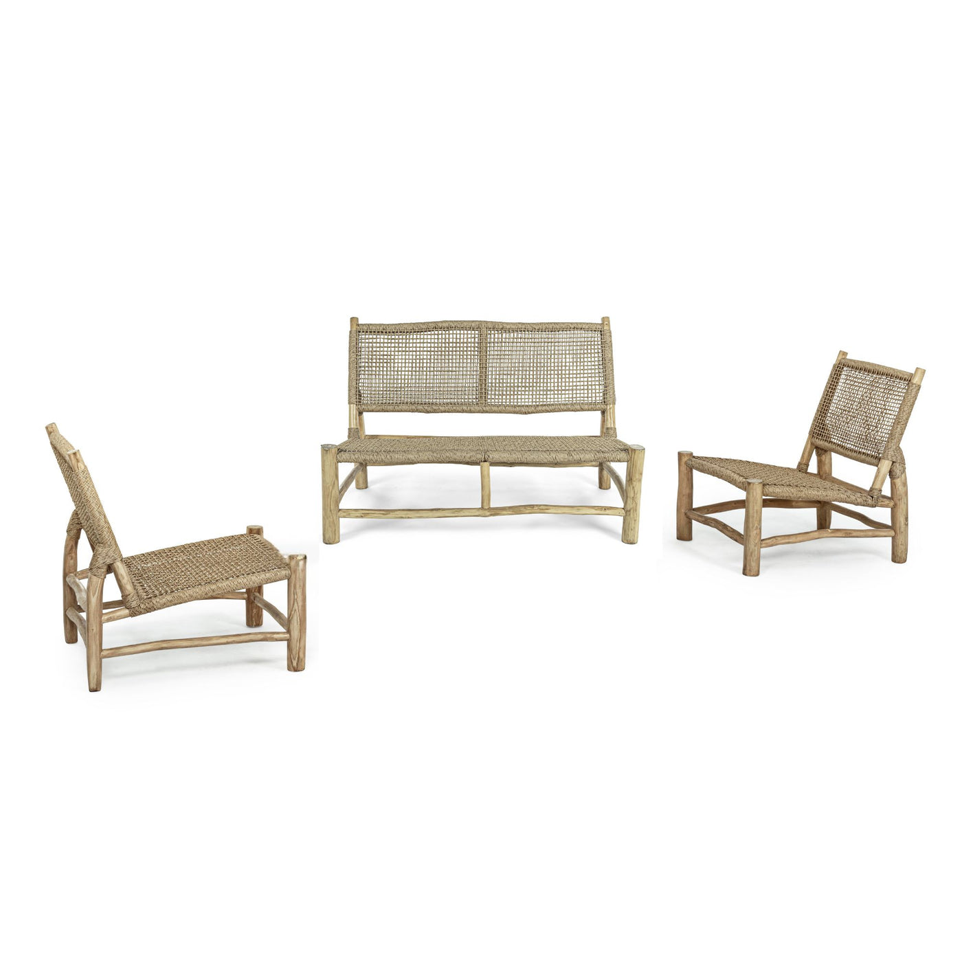 Ensemble de jardin LES TENDANCES Landry en bois naturel avec 1 canapé et 2 fauteuils