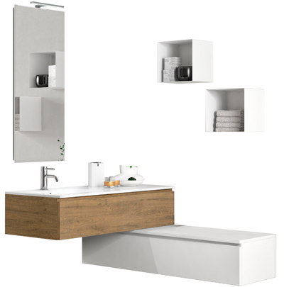 Ensemble salle de bain 7 pièces ASTRA chêne miel/blanc