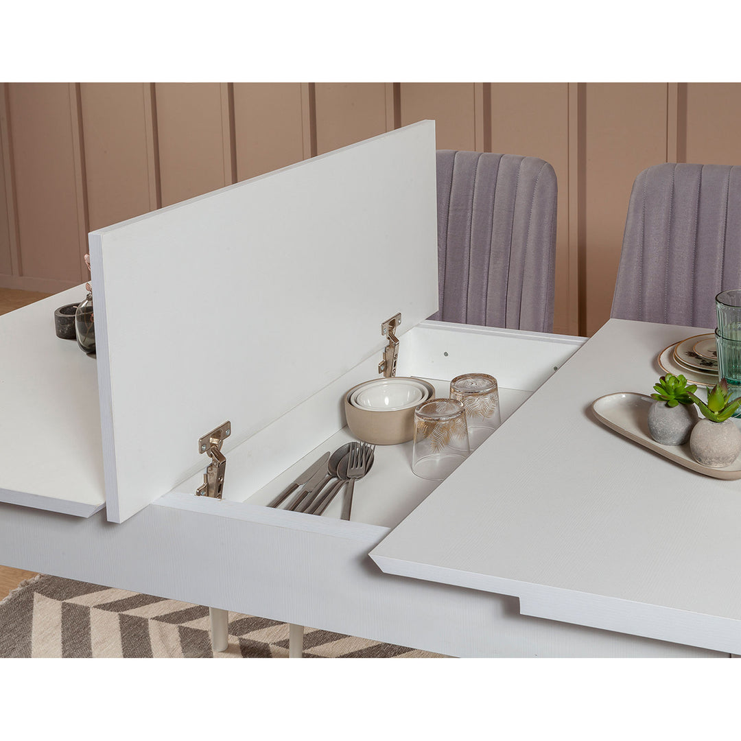 Ensemble de salle à manger LES TENDANCES Mariva avec table extensible, 2 chaises et 2 bancs en tissus Gris