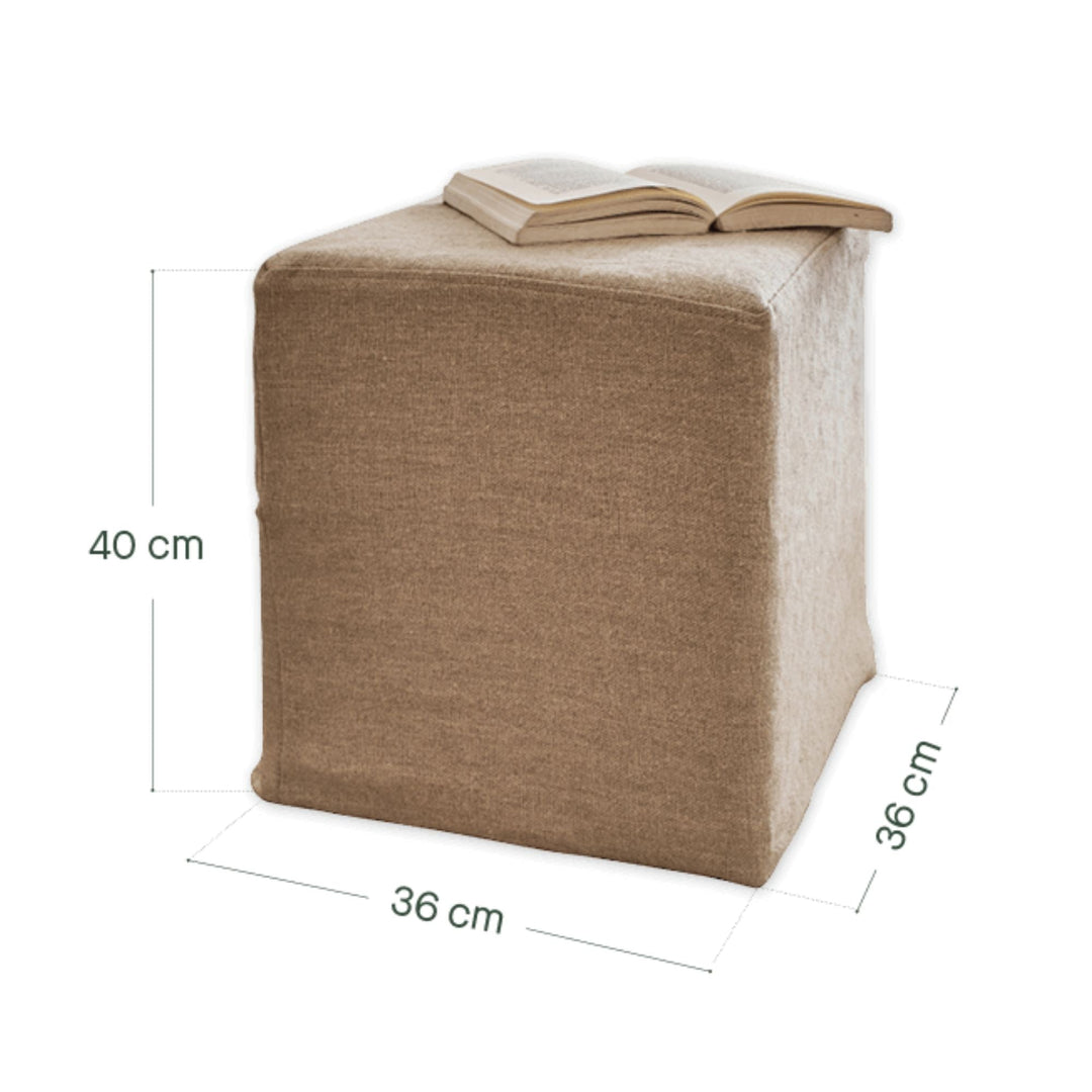 Petit pouf KIPLI Palm en lin écru