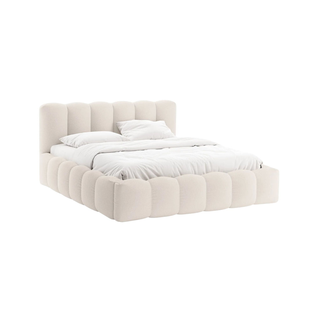 Lit rembourré MICADONI Lupine avec coffre en tissu structuré Beige 180x200cm