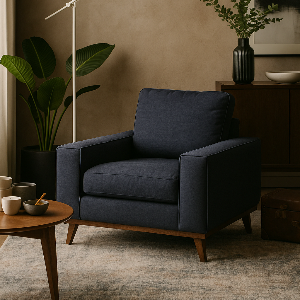 ALINEA- Fauteuil Picabia en tissu bleu calabrun