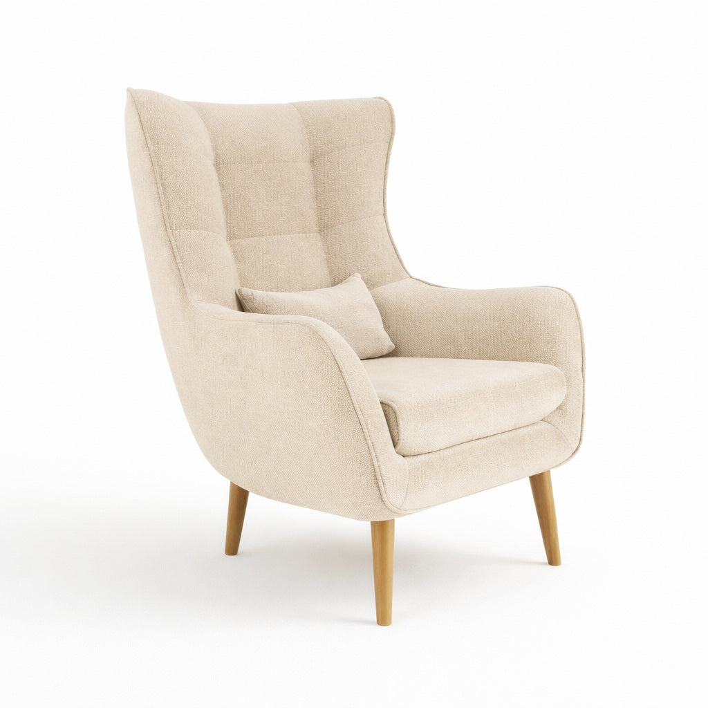 Fauteuil Comfivo en tissu Brun clair et Pieds en Bois