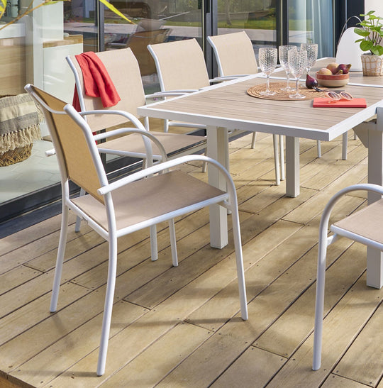 Lot de 6 Fauteuils de jardin empilables HESPERIDE Piazza Lin & Blanc