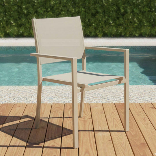 Lot de 4 fauteuils de jardin Oviala en aluminium crem et textilène avec accoudoirs