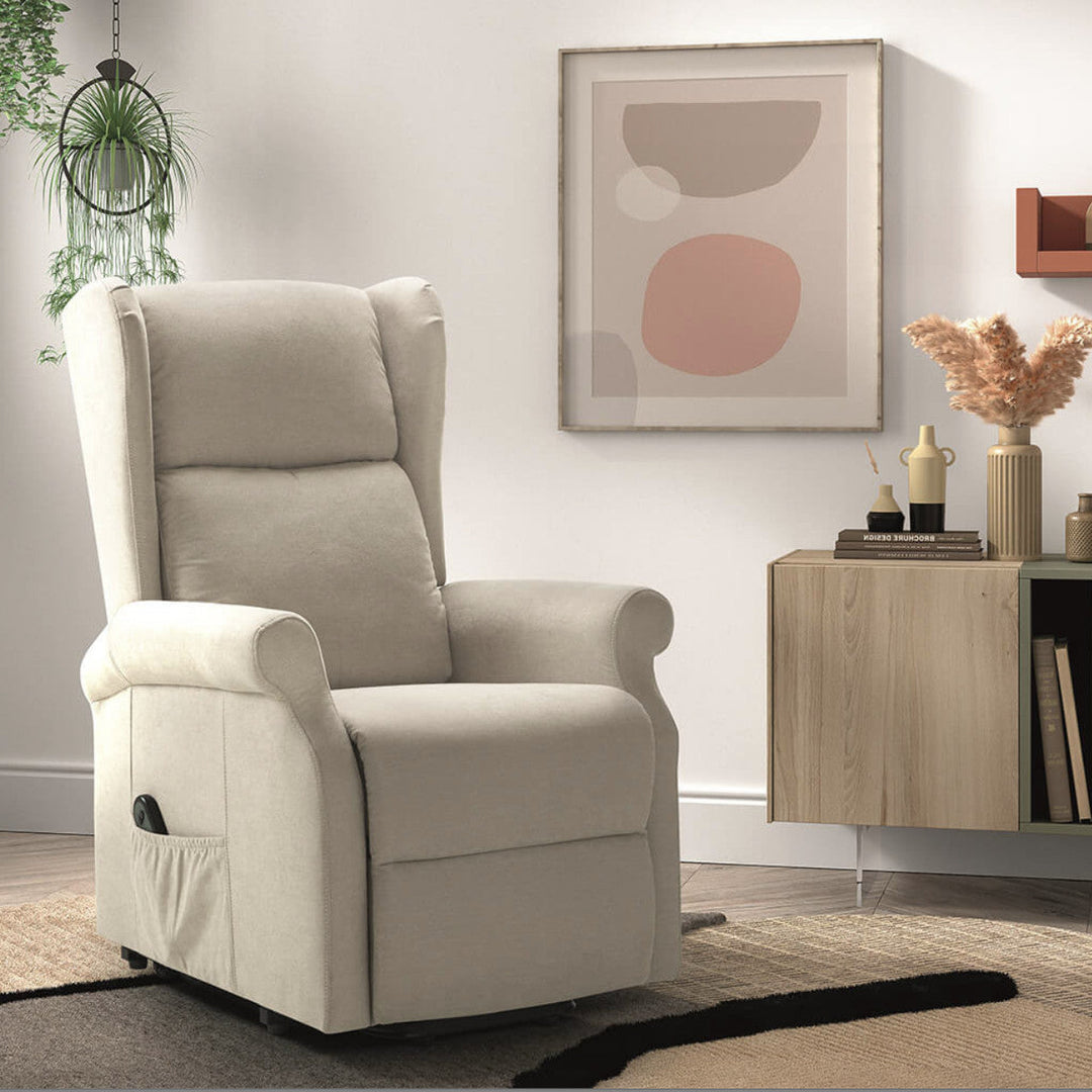 Fauteuil  de relaxation électrique LES TENDANCES Agora releveur électrique 1 moteur tissu beige clair
