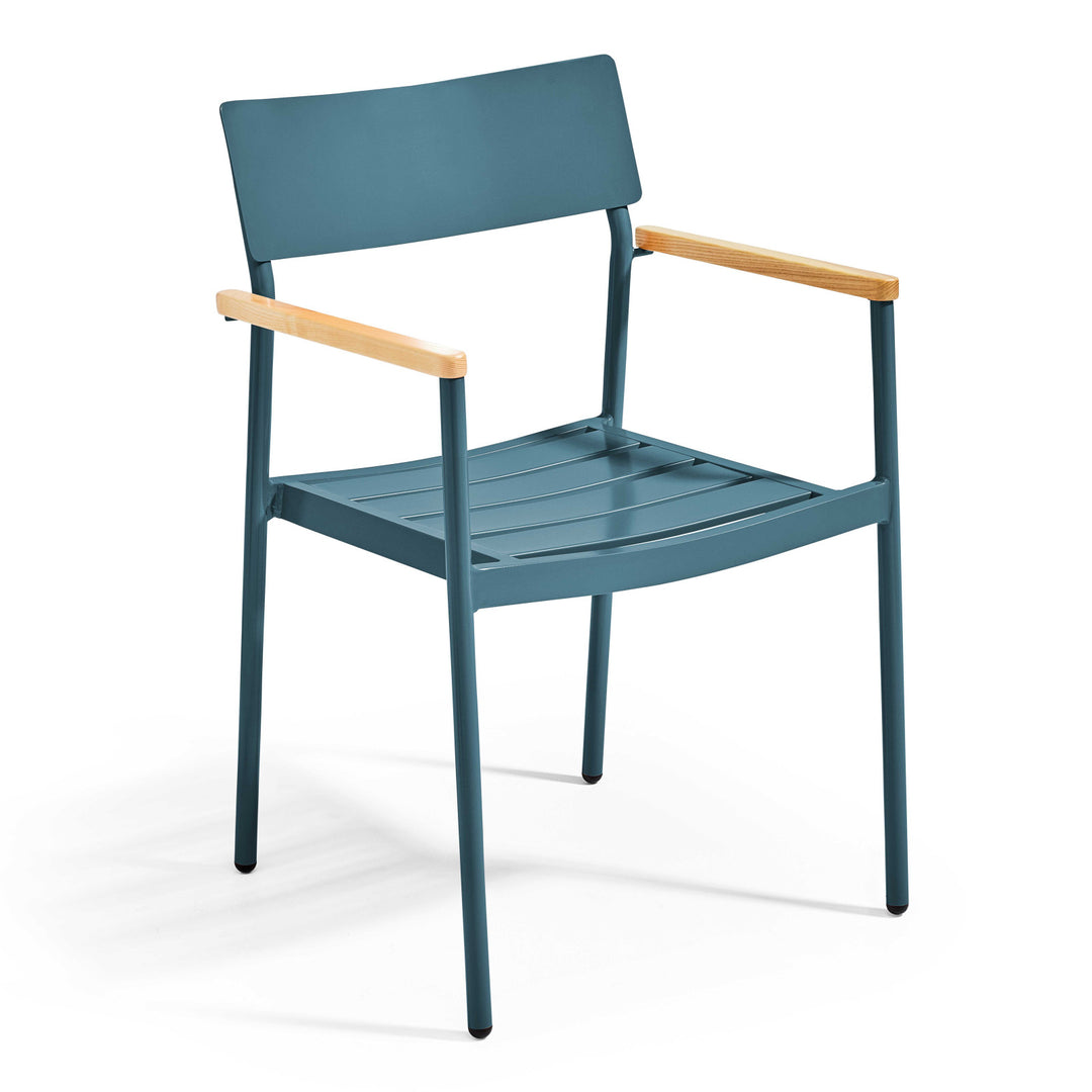 Lot de 4 chaises de jardin en aluminium et bois FSC® avec accoudoirs