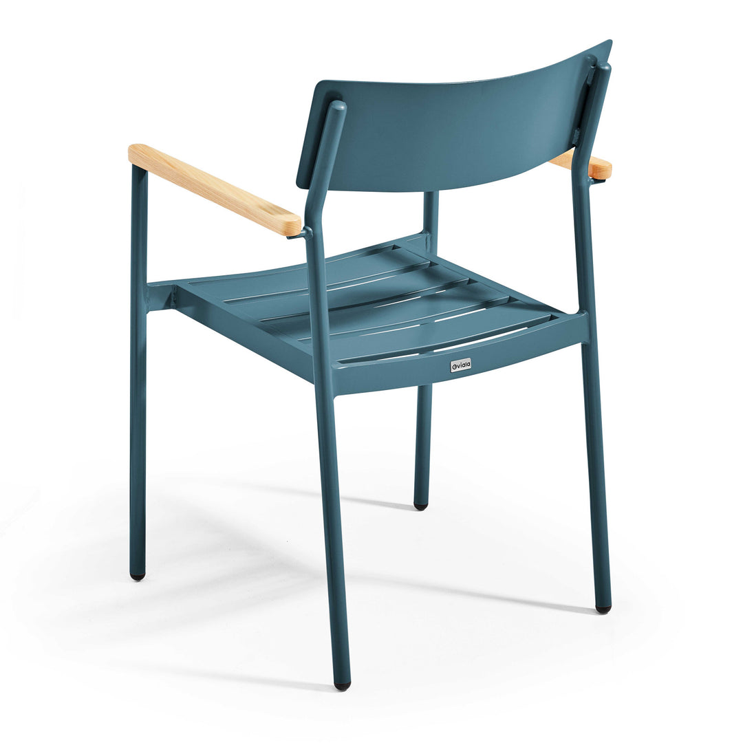 Lot de 4 chaises de jardin en aluminium et bois FSC® avec accoudoirs