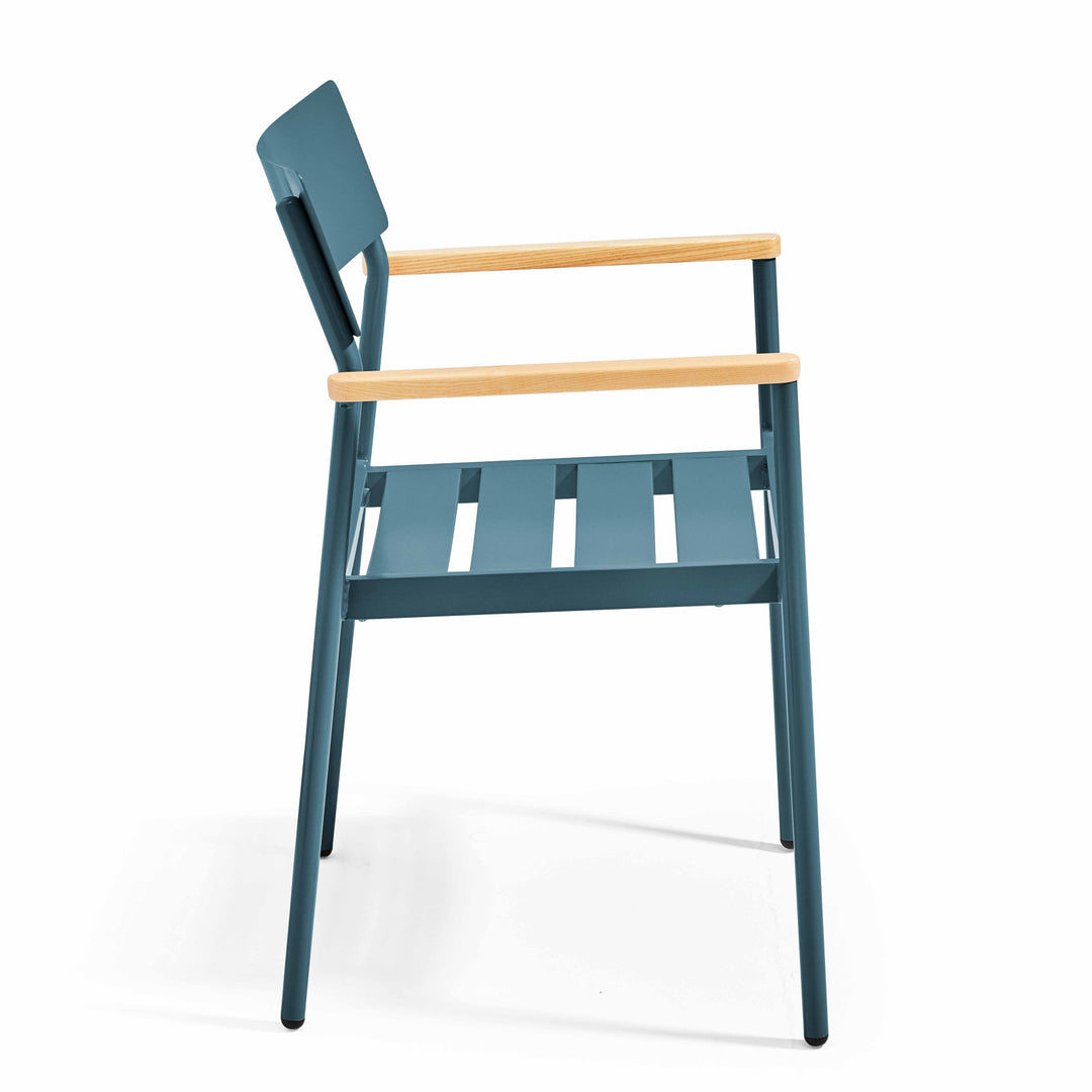 Lot de 4 chaises de jardin en aluminium et bois FSC® avec accoudoirs