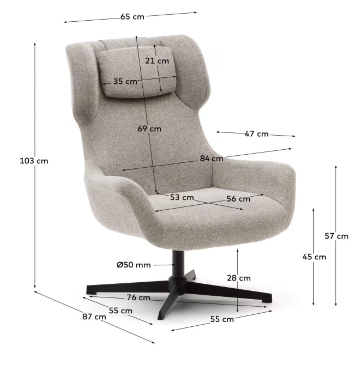Fauteuil pivotant KAVE HOME avec accoudoirs Zalina en chenille beige et acier avec finition noire