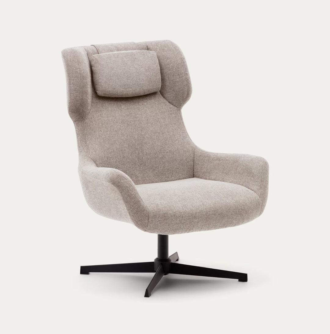 Fauteuil pivotant KAVE HOME avec accoudoirs Zalina en chenille beige et acier avec finition noire