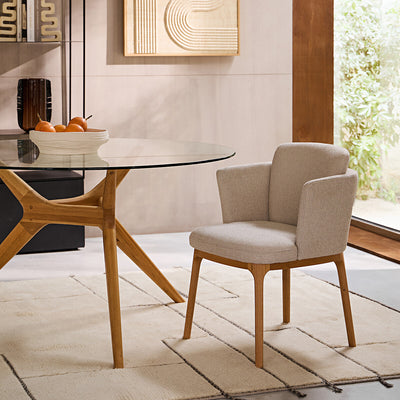 Fauteuil AM.PM avec pied chêne et tissu natté Jabote