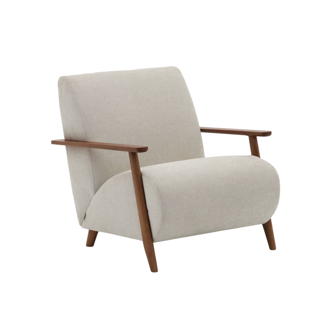 Fauteuil KAVE HOME Meghan en chenille perle et bois de frêne finition noyer