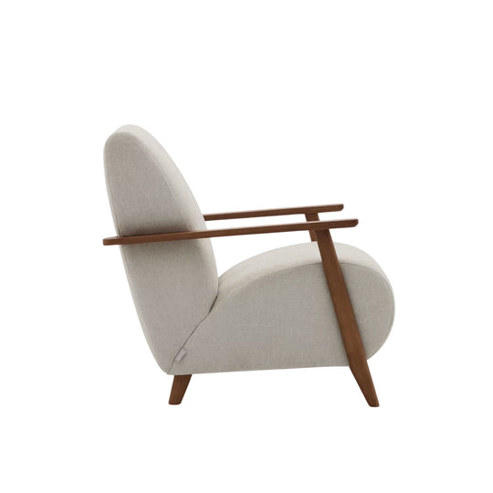 Fauteuil KAVE HOME Meghan en chenille perle et bois de frêne finition noyer