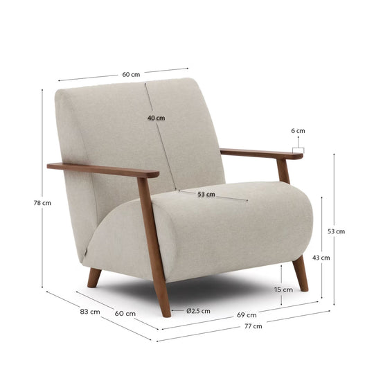 Fauteuil KAVE HOME Meghan en chenille perle et bois de frêne finition noyer