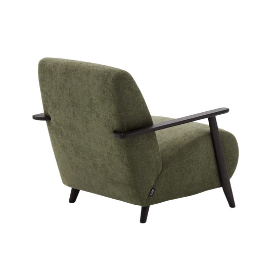 Fauteuil KAVE HOME Meghan en chenille vert et bois de frêne finition noir