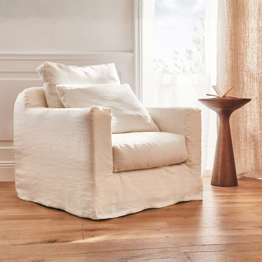 Fauteuil KIPLI Palm en lin écru