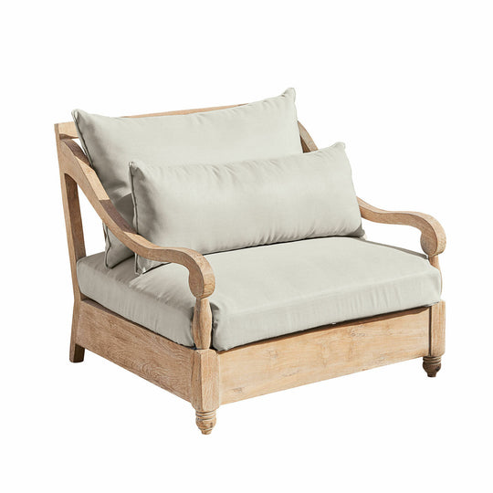 Fauteuil LOBERON Montcassin en bois cérusé et tissu beige