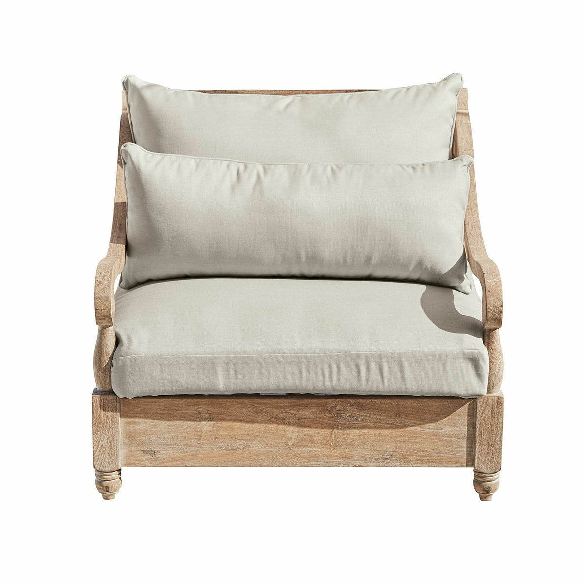 Fauteuil LOBERON Montcassin en bois cérusé et tissu beige