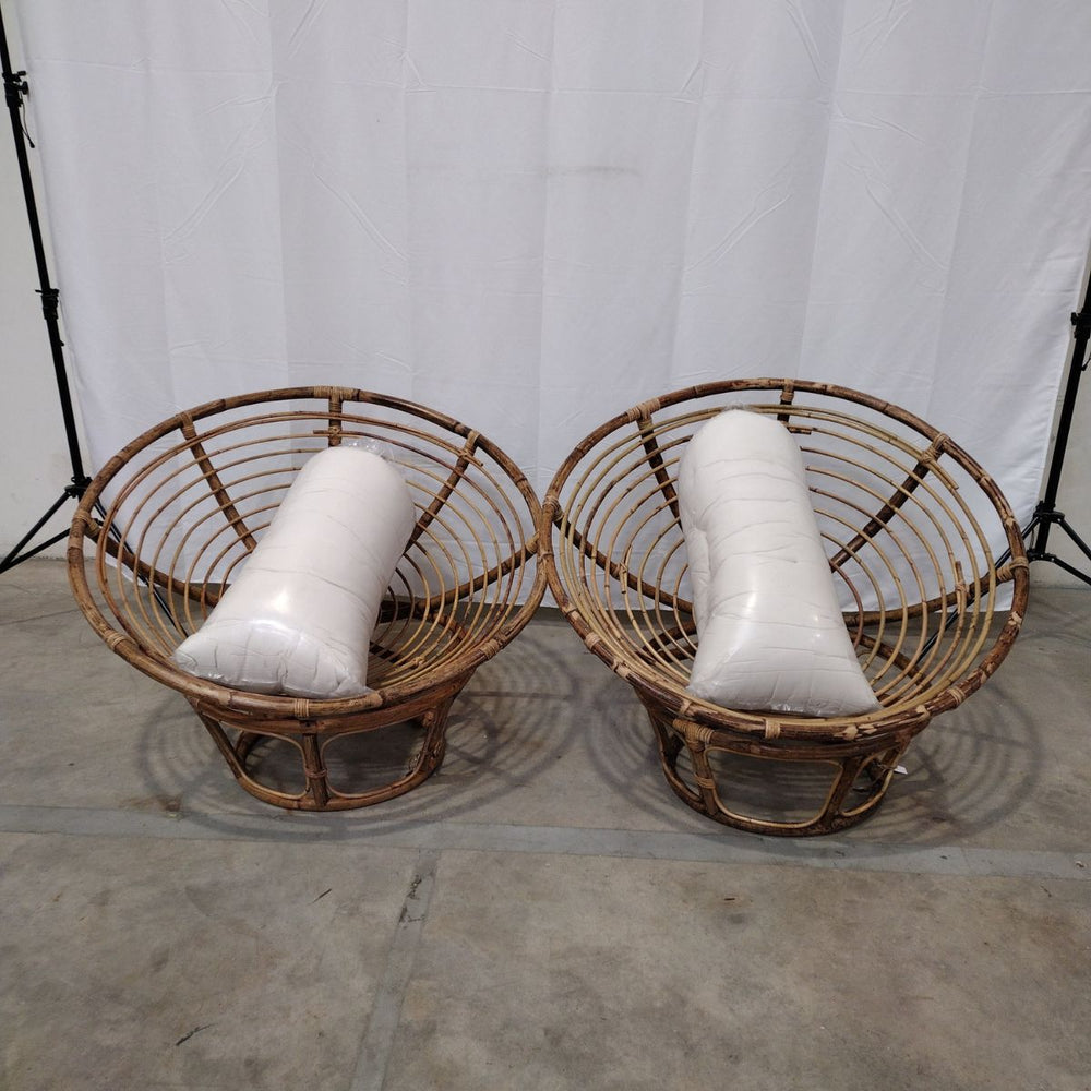 Lot de 2 fauteuils papasan en rotin et coussin ecru