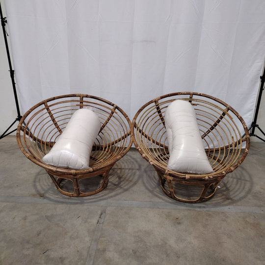 Lot de 2 fauteuils papasan en rotin et coussin ecru