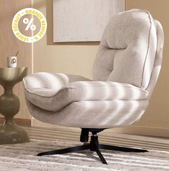 Fauteuil SOFIA Ecru pivotant pieds étoiles en velours DRAWER