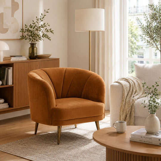 Fauteuil La Redoute Interieurs velours tabac Leone