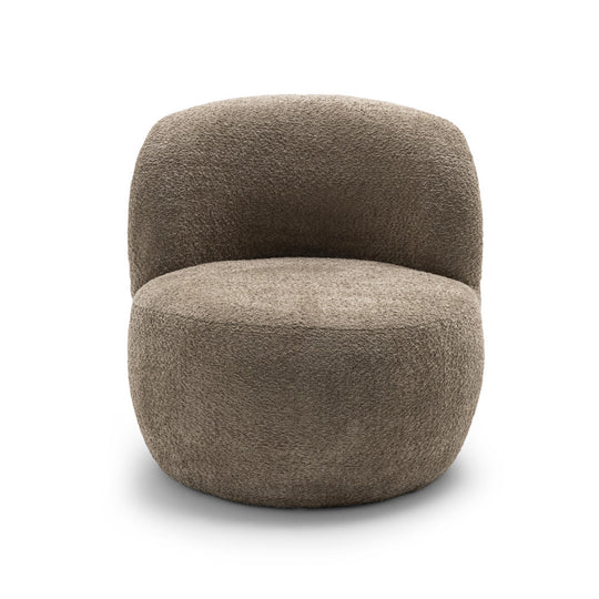 Fauteuil DRAWER Mo rond en tissu bouclette taupe