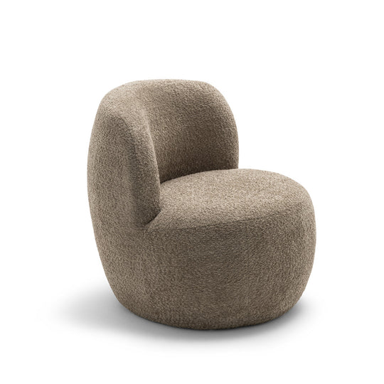 Fauteuil DRAWER Mo rond en tissu bouclette taupe