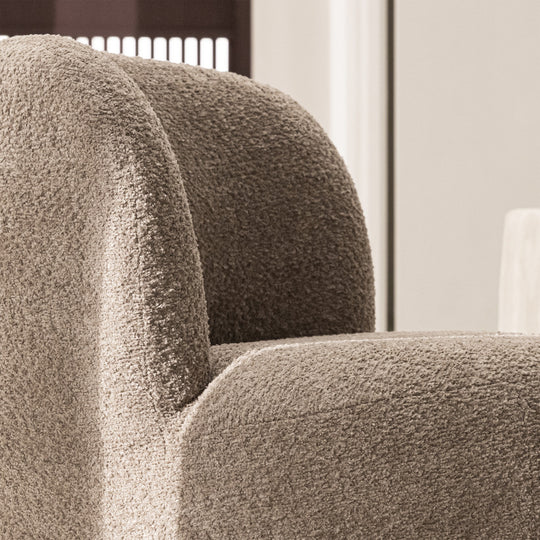 Fauteuil DRAWER Mo rond en tissu bouclette taupe